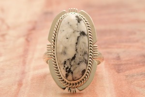 Native American Jewelry Genuine White Buffalo Turquoise Sterling Silver Ring